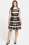 Eliza J Stripe Metallic Fit & Flare Dress (Plus Size)