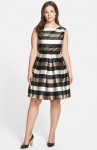 Eliza J Stripe Metallic Fit & Flare Dress (Plus Size)