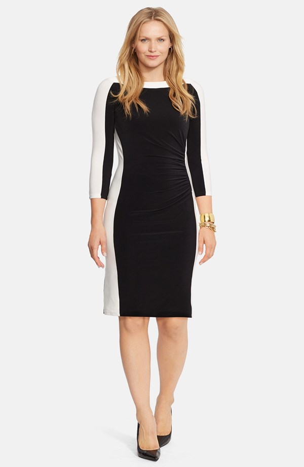 Two-Tone Bateau Neck Dress (Plus Size)